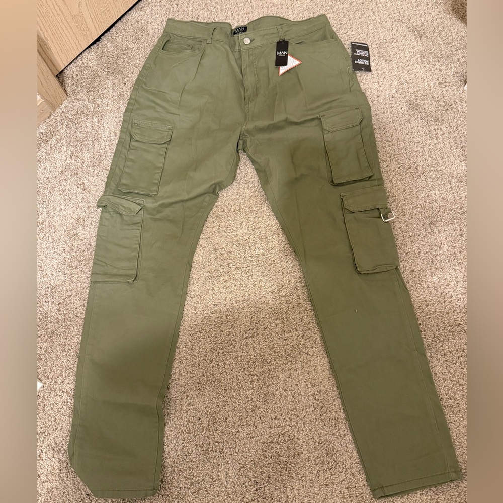 Olive Plus Fixed Waist Multi Stacked Skinny Cargo Pants